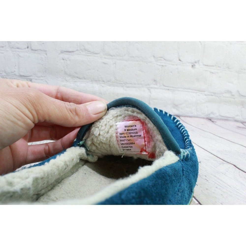 LL Bean Blue Suede Fleece Lined Mountain Moccasins Slipper Size 9 M - Picture 7 of 9
